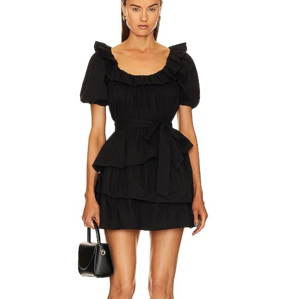 Tularosa Black Peplum Puff Sleeve Mini Dress